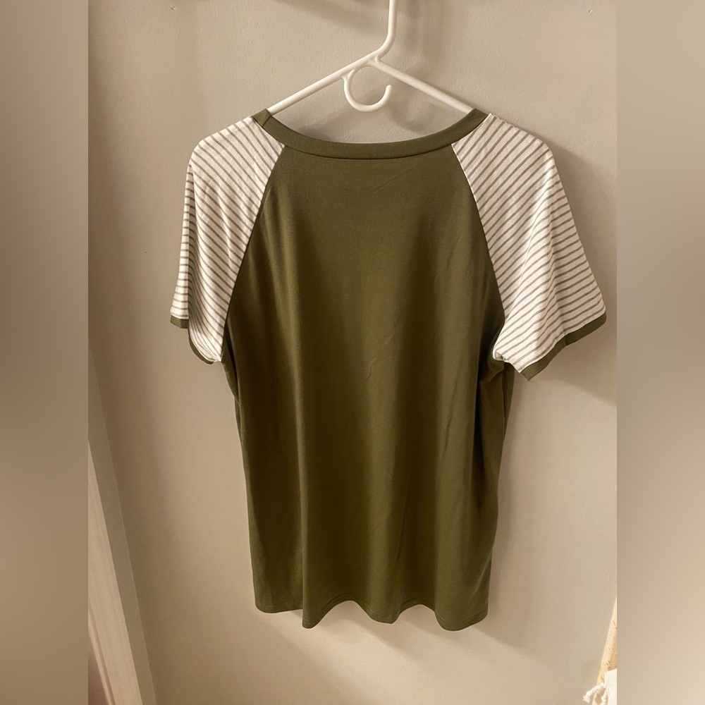 Green and grey striped t-shirt